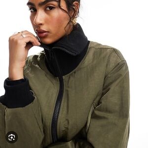 ASOS NWOT Olive Green Bomber Black Funnel Neck Jacket Size 0 Fits Like XS
